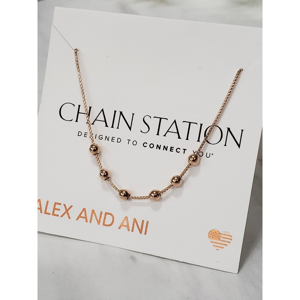 NEW Alex and Ani 32" Chain Starter Necklace 6 Station Beads Rose Gold